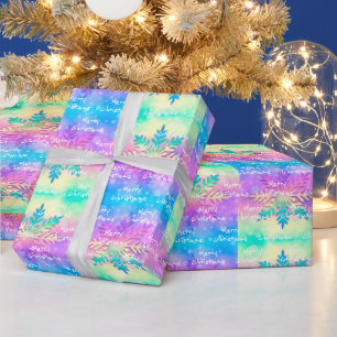 Colourful Rainbow Tie-Dye Snowflake Merry Christma Wrapping Paper