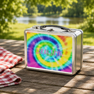 Colourful Rainbow Tie Dye Trippy Metal Lunch Box