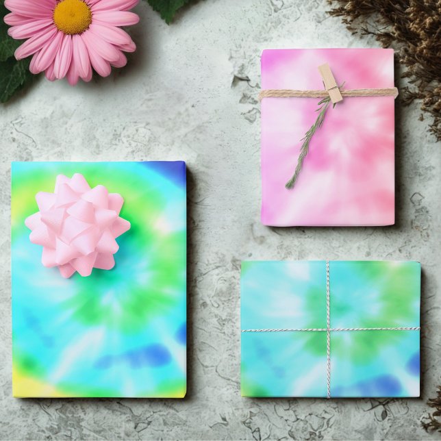 Colourful Rainbow Tie Dye Wrapping Paper Sheets (Groovy tie dye wrapping paper sheets just for you)