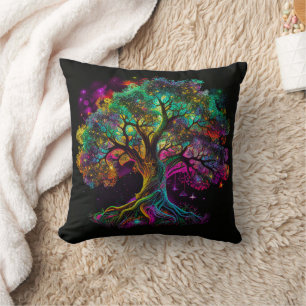 Colourful Rainbow Tree Fireflies Modern Artwork   Cushion