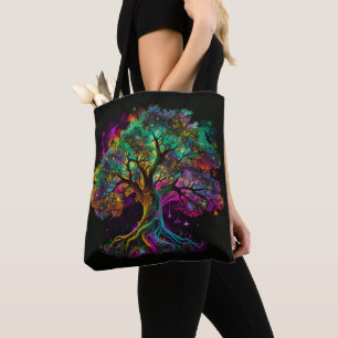 Colourful Rainbow Tree Fireflies Modern Artwork   Tote Bag