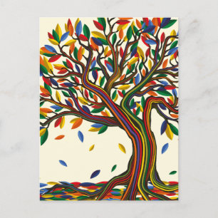 Colourful rainbow tree with bright colours postcard