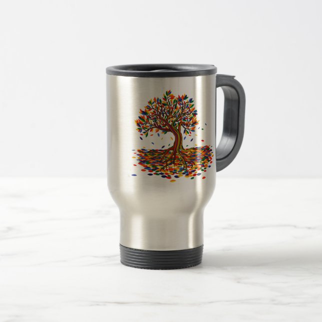 Colourful rainbow tree with bright colours travel mug (Front Right)