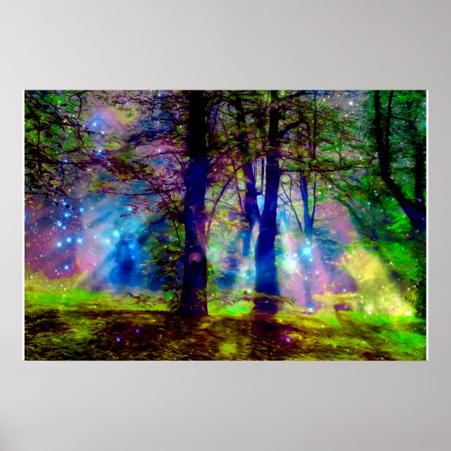 Colourful Rainbow Trees Enchanted Forest  Poster (Front)