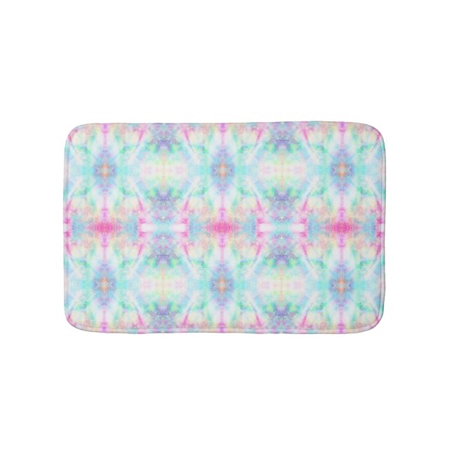 Colourful Rainbow Tribal Boho Tie Dye Bath Mat (Front)