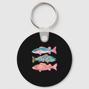 Colourful rainbow trout preppy summer lake life key ring