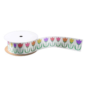 Colourful Rainbow Tulips, Spring Flowers Satin Ribbon