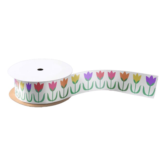Colourful Rainbow Tulips, Spring Flowers Satin Ribbon (Spool)