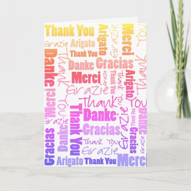 Colourful Rainbow Typography Multilingual Thank Yo Thank You Card (Front)