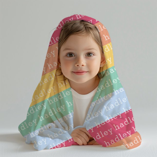 Colourful Rainbow Typography Name Fleece Blanket (Personalized kids name blanket.)