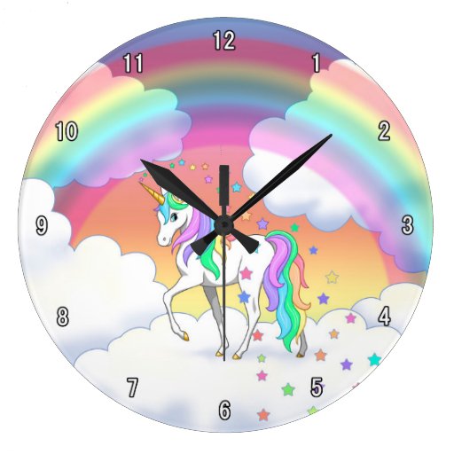 Image of Colourful Rainbow Unicorn and Stars Large Clock