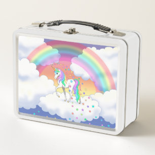 Colourful Rainbow Unicorn and Stars Metal Lunch Box