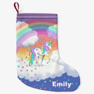 Colourful Rainbow Unicorn and Stars Small Christmas Stocking