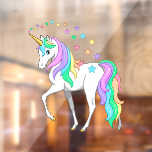 Colourful Rainbow Unicorn and Stars Window Cling