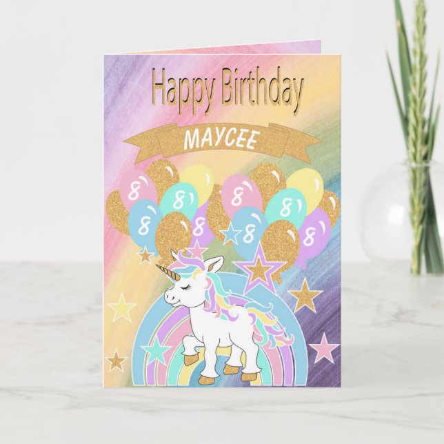Colourful Rainbow Unicorn Birthday Card (Front)