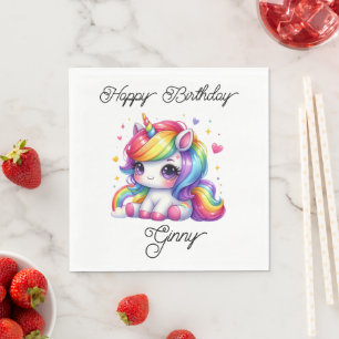 Colourful Rainbow Unicorn Birthday Napkin