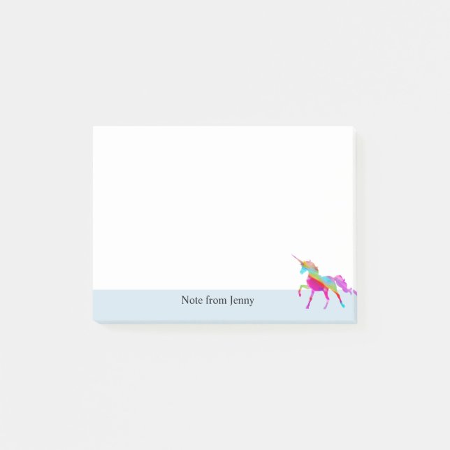 Colourful Rainbow Unicorn Custom Light Blue Name Post-it Notes (Front)