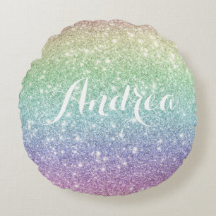 Colourful Rainbow Unicorn Glitter Pattern Custom Round Cushion