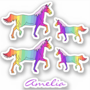 Colourful Rainbow Unicorn Name Kids Sticker