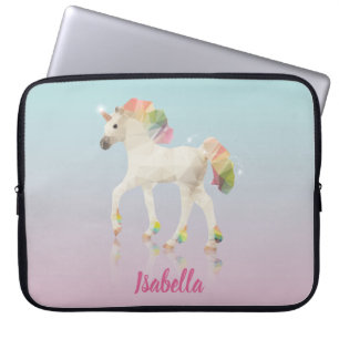 Colourful Rainbow Unicorn Poly Name - Laptop Laptop Sleeve
