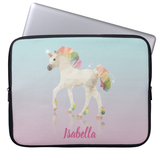 Colourful Rainbow Unicorn Poly Name - Laptop Laptop Sleeve (Front)