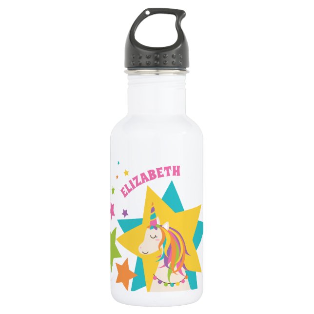 Colourful Rainbow Unicorn Stars Girly Custom Name 532 Ml Water Bottle (Front)