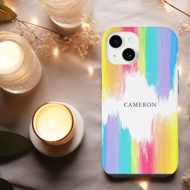 Colourful Rainbow Vibrant Paint Strokes Monogram iPhone Case (Creator Uploaded)