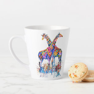 Colourful Rainbow Watercolor Giraffes Personalised Latte Mug