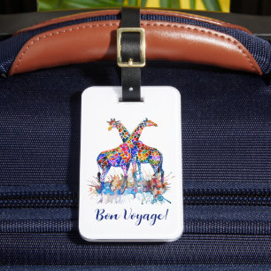 Colourful Rainbow Watercolor Giraffes Personalised Luggage Tag