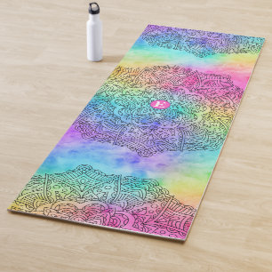 Colourful Rainbow Watercolor Monogram Yoga Mat