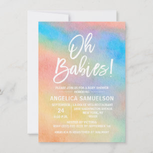Colourful Rainbow Watercolor Oh Babies Shower Invi Invitation