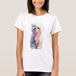 Colourful Rainbow Watercolor Puppy Portrait Women T-Shirt