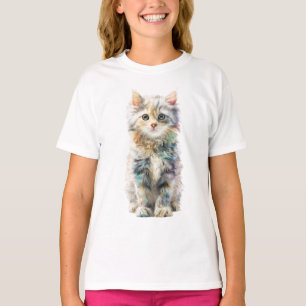 Colourful Rainbow Watercolor Splatter Cat Kids T-Shirt