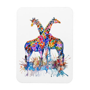 Colourful Rainbow Watercolor Splatter Giraffes Magnet