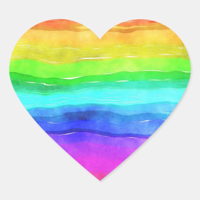 Colourful Rainbow Watercolor Wavy Heart Sticker (Front)