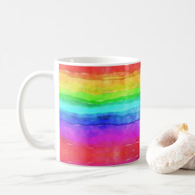 Colourful Rainbow Watercolor Wavy Trendy Mug (With Donut)