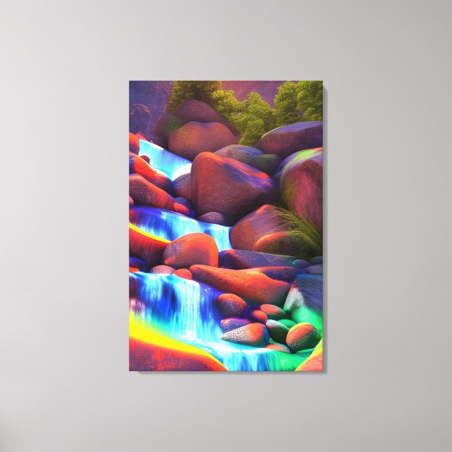 Colourful Rainbow Waterfall Painting Canvas Print (Front)