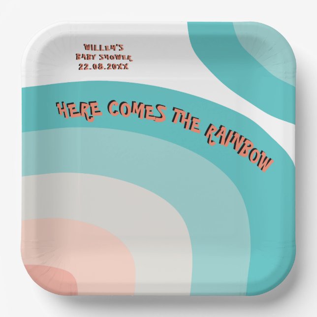 Colourful Rainbow Wave Abstract Baby Shower  Paper Plate (Front)