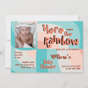 Colourful Rainbow Wave Abstract Photo Baby Shower Invitation