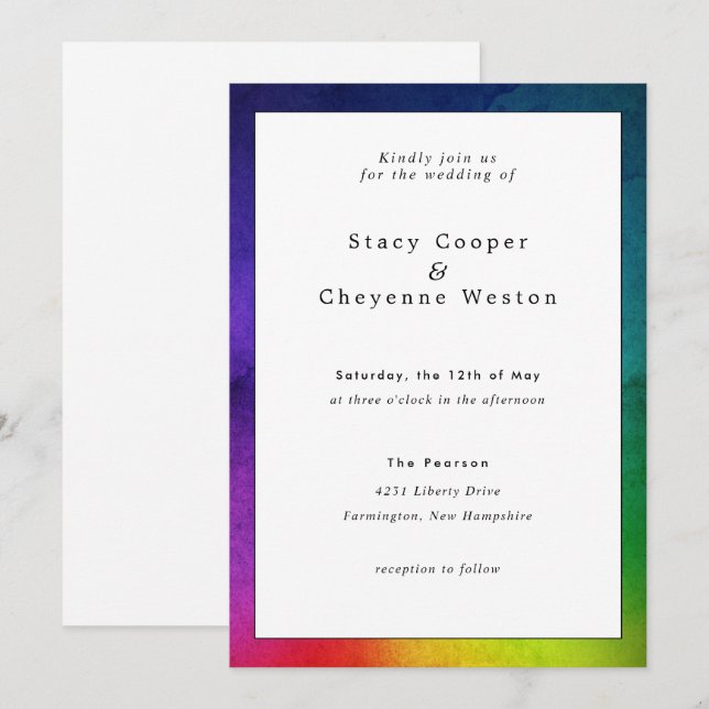 Colourful Rainbow Wedding Invitation White (Front/Back)