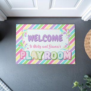 Colourful rainbow welcome kids playroom doormat