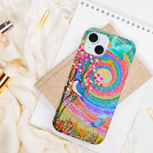 Colourful Rainbow Wildflowers Birds Butterflies iPhone 15 Case