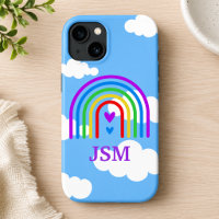 Colourful Rainbow with Blue Sky and Clouds