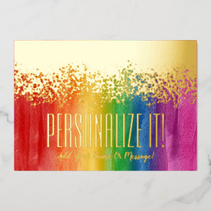 Colourful Rainbow With Gold Foil Glitzy Border Car Holiday Card