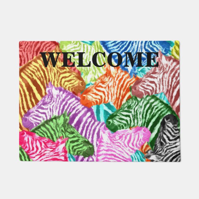 Colourful Rainbow Zebra Welcome Doormat (Front)
