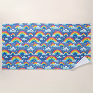 Colourful Rainbows and Clouds Beach Towel