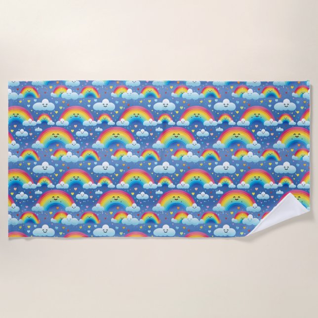 Colourful Rainbows and Clouds Beach Towel (Front)