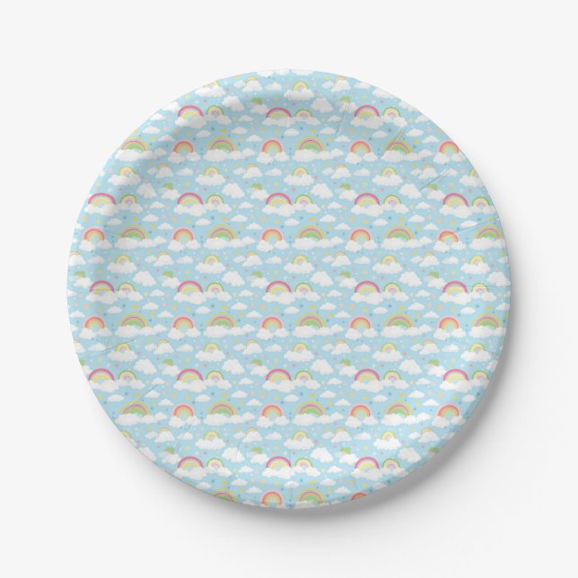 Colourful Rainbows and Clouds Paper Plate (Front)