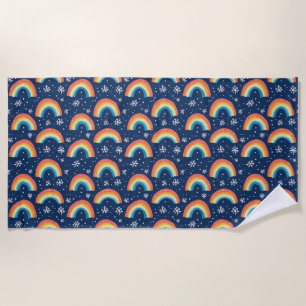Colourful Rainbows and Snowflakes Beach Towel