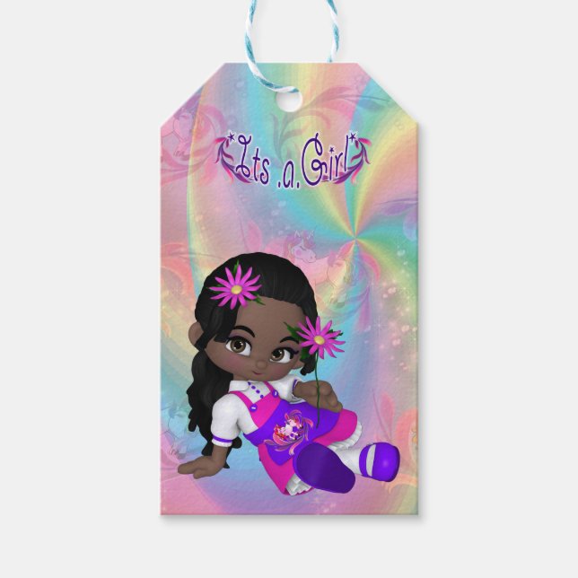 Colourful Rainbows & Cutie-pie Baby Shower Gift Tags (Front)